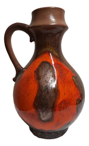 Vintage German Ceramic Vase 275/35 in the Shape of Jug with Handles with Orange-Brown Metallic Glaze, 1970s