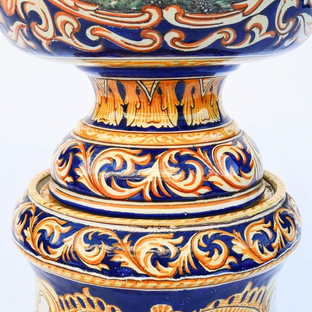 Polychrome Earthenware Basin and Pedestal by Antoine Montagnon for Nevers For Sale - Image 11 of 15