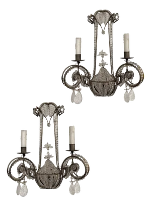 Pair of Mid 20th Century Manner of Niermann Weeks Rinaldi Rock Crystal Sconces