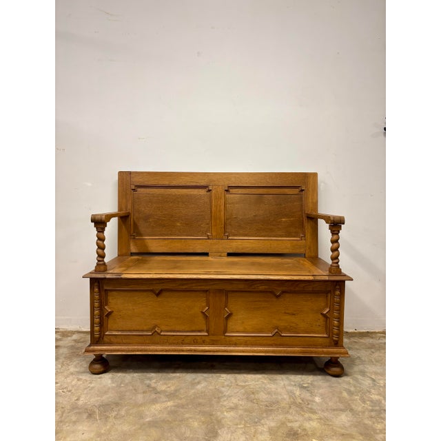Brown Antique English Oak Settle Bench For Sale - Image 8 of 8