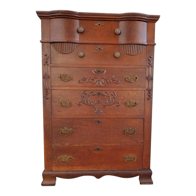 Antique American Tiger Oak Highboy Dresser Chairish