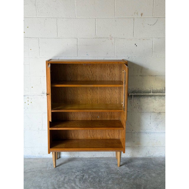 Oak Glass Cabinet With Leaded Doors Danish Mid-Century Modern 1960s For Sale In Los Angeles - Image 6 of 10