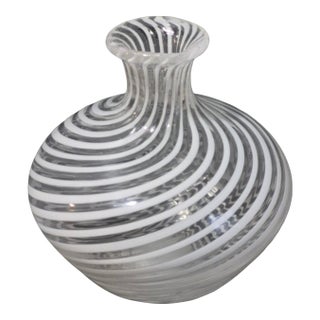 Vintage Italian Art Glass Attributed Murano White Swirl Small Bud Vase For Sale