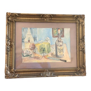 Howard Nicholas 1971 Original Watercolor Still Life in Antique Gilt Rococo Revival Frame Charming For Sale
