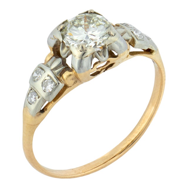 Mid 20th Century Retro Diamond 14k Gold Two Tone Engagement Ring, Size 5.25 For Sale