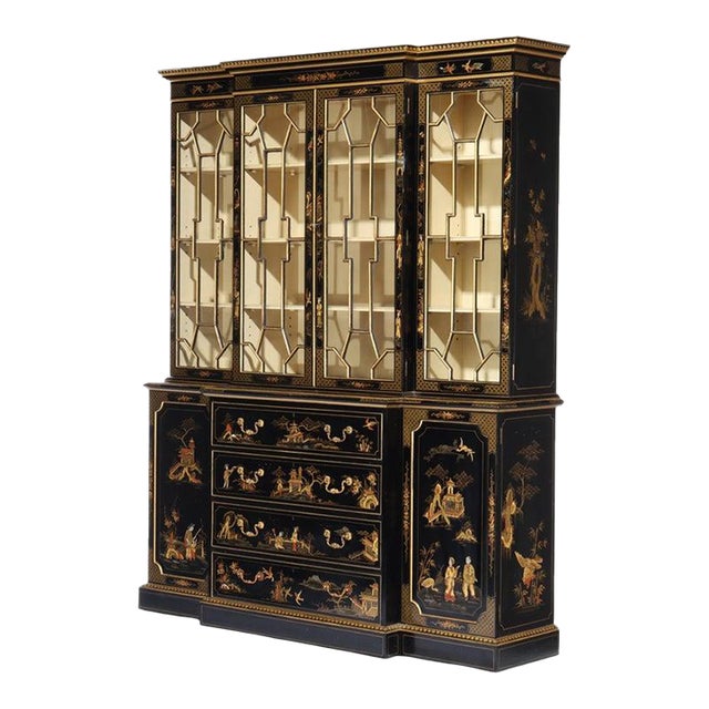 S. Hille & Co. English Ebonized & Gilt Chinoiserie Decorated Cupboard C1930 For Sale