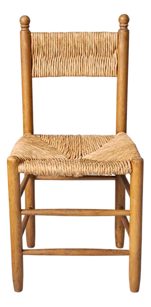 Wooden Chair with Rush Seat and Backrest, 1960s