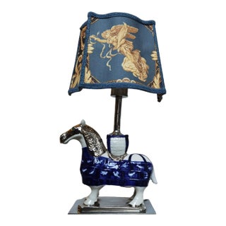 Vintage Equestrian Porcelain Horse Lamp For Sale