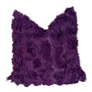 Vintage Dark Purple Pillow With Fabric Flowers For Sale