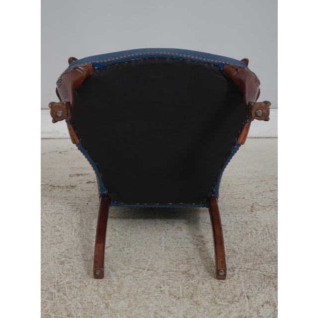 Eagle Carved Arm Blue Leather Armchair For Sale - Image 18 of 18