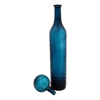 Mid-Century Modern Italian Genie Bottle in Blue Empoli Glass, 1960s For Sale