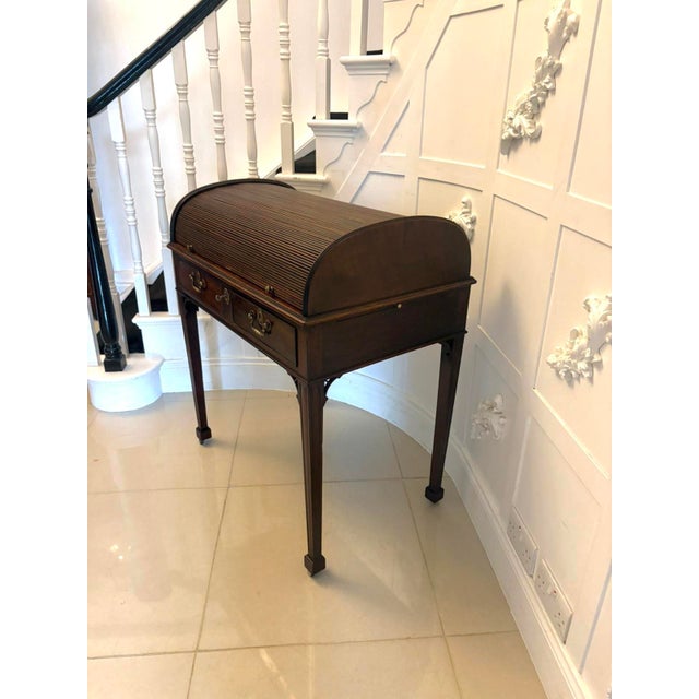 Antique Georgian Mahogany Tambour Top Cylinder Desk with Pull-Out Writing Slides, 1800s For Sale - Image 3 of 17