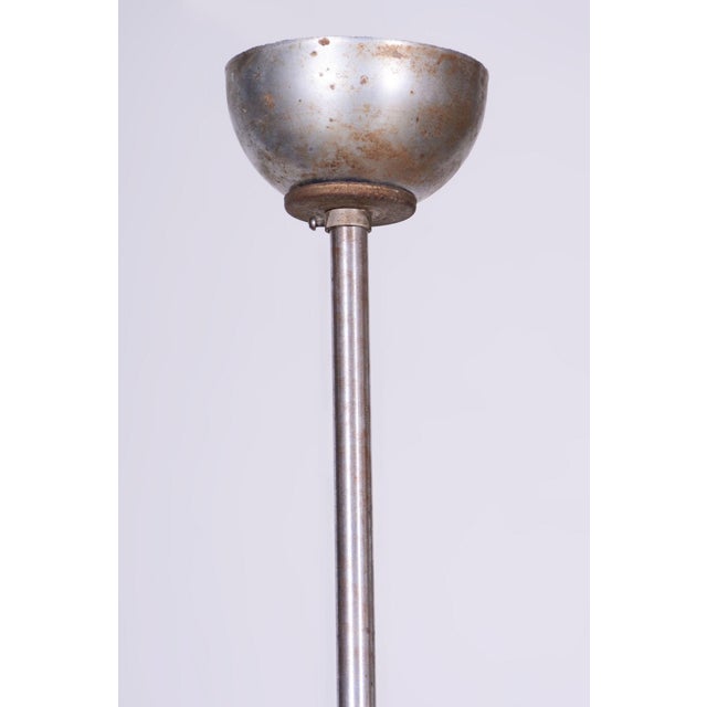 Bauhaus Chandelier in Chrome, Steel and Frosted Glass, Czech, 1940s For Sale - Image 9 of 13