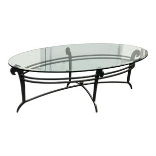 French Art Deco Style Wrought Iron Oval Glass Coffee Table For Sale