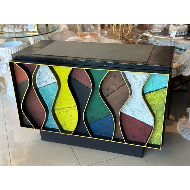 Metal Patchwork Wavy Slate Metal Steel Riveted Cabinet Credenza Paul Evans Style For Sale - Image 7 of 12