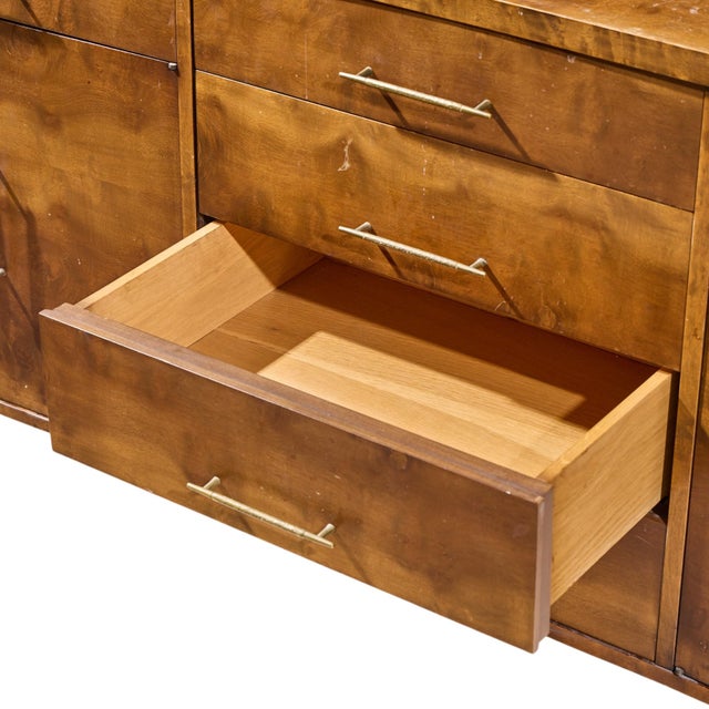 Harold Schwartz for Romweber Mid Century Burlwood and Brass Credenza and Hutch For Sale - Image 10 of 13