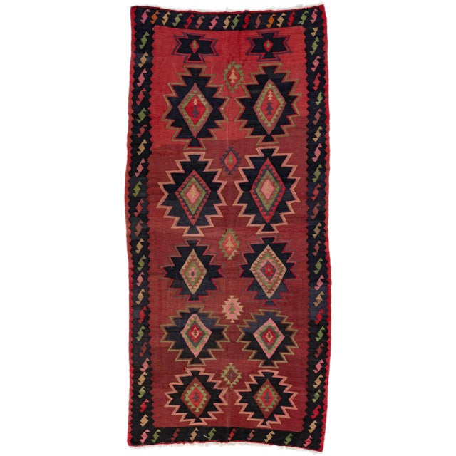 Mid-20th Century Turkish Kilim Red Handmade Tribal Wool Rug For Sale - Image 9 of 9