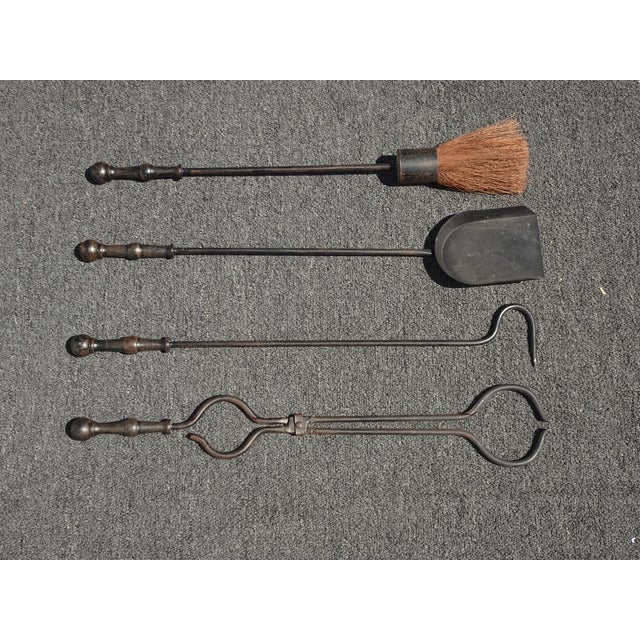 Share Set of Four Vintage French Country Black Cast Iron Fireplace Tools For Sale - Image 11 of 17