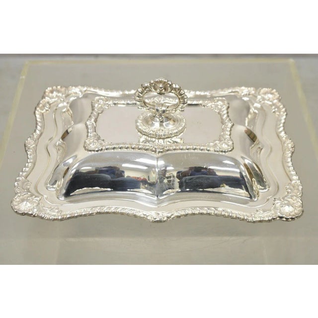 Early 20th Century Silver Plated Victorian Scalloped Edge Lidded Vegetable Serving Platter Dish For Sale - Image 12 of 13