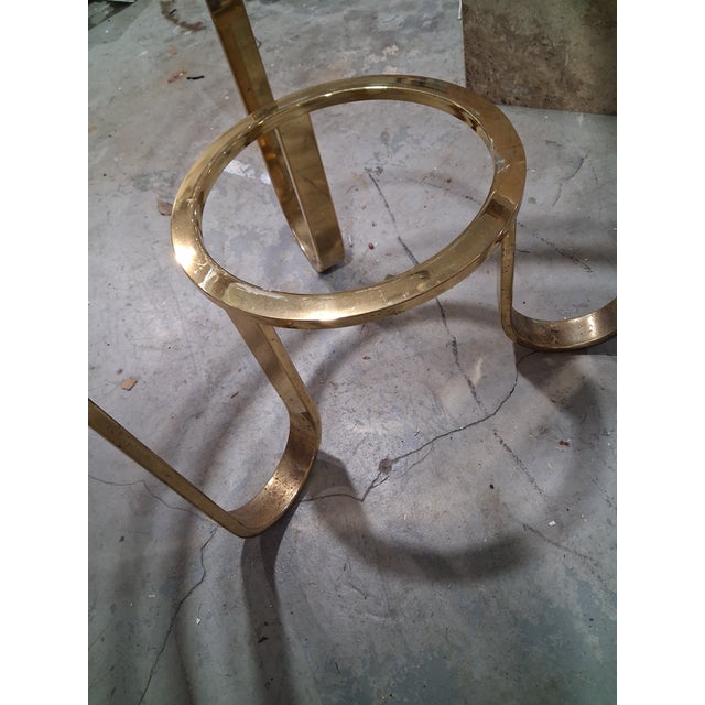 Hollywood Regency Vintage Modernist Round Brass Side Table For Sale - Image 3 of 4