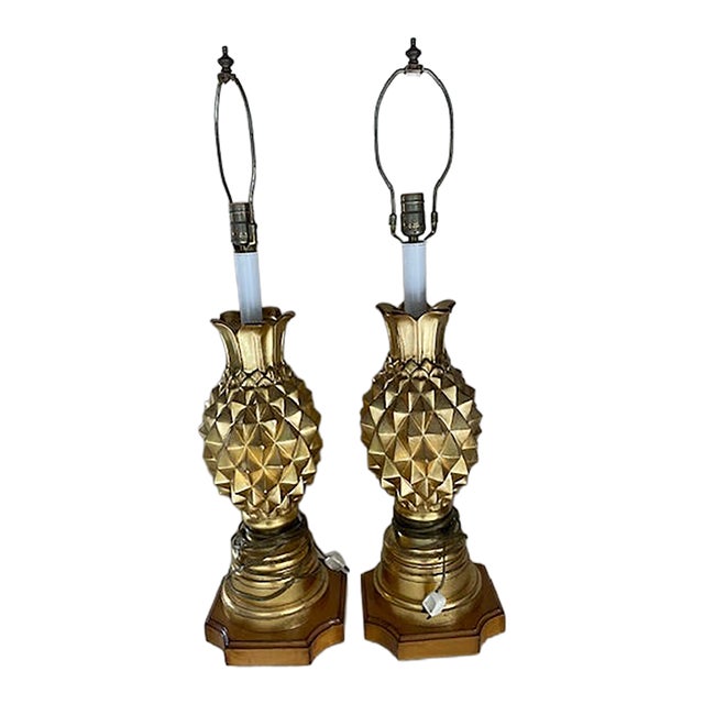 1990s Large Gold Pineapple Lamps - a Pair For Sale