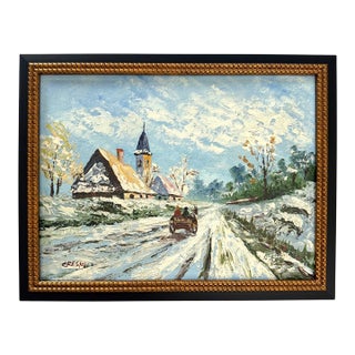 David Crespi Impressionst Winter Landscape Signed Oil on Canvas For Sale