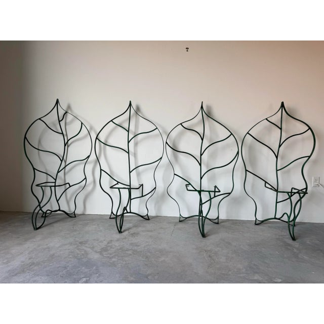 1991 Carlos Alves Sculptural Handmade Mosaic and Metal Leaf Motif Dining Set of 5 For Sale - Image 4 of 12