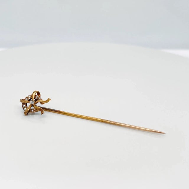 Metal Vintage 14 Karat Gold Horseshoe & Ribbon Stickpin For Sale - Image 7 of 9