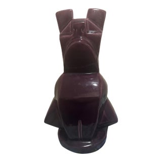 Art Deco Glossy Dark Purple Bulldog Statue - Mid Century Modern Style Barware Decor For Sale