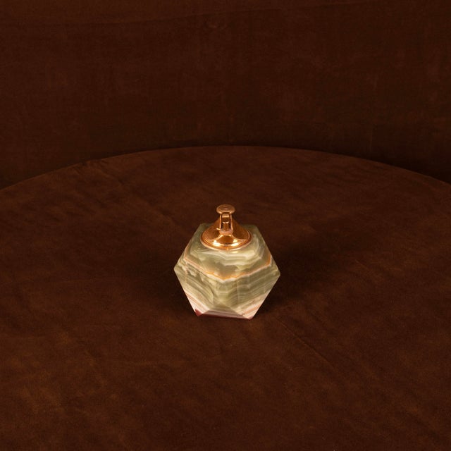 Italian Geometric Green Onyx and Brass Table Lighter, 1970 For Sale - Image 4 of 15
