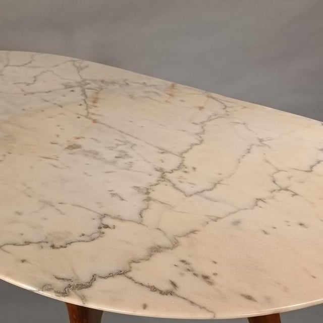 Table with Oval Marble Top in Beech and Marble, 1950s For Sale - Image 9 of 15