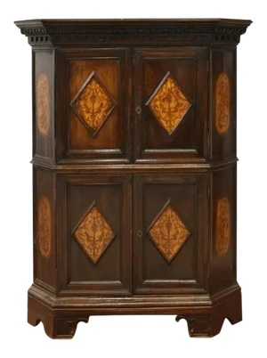 Early 20th Century Italian Baroque Marquetry Inlaid Corner Cabinet
