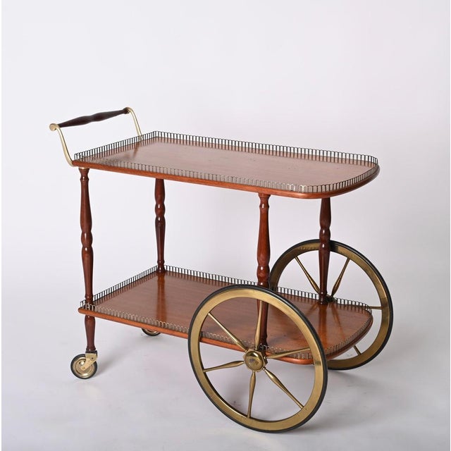 Mid-Century Italian Mahogany and Brass Serving Bar Cart, 1960s For Sale - Image 10 of 18