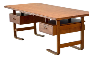 Large Danish Executive Desk in Teak by Jørgen Clausen for Brande Møbelfabrik, 1950s