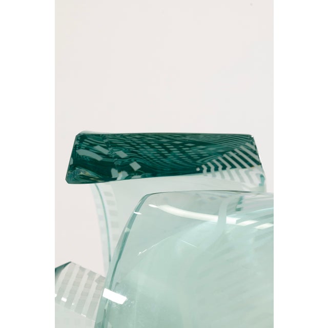 Green John Gilbert Luebtow Signed Abstract Postmodern Glass Sculpture on Metal Base For Sale - Image 8 of 9