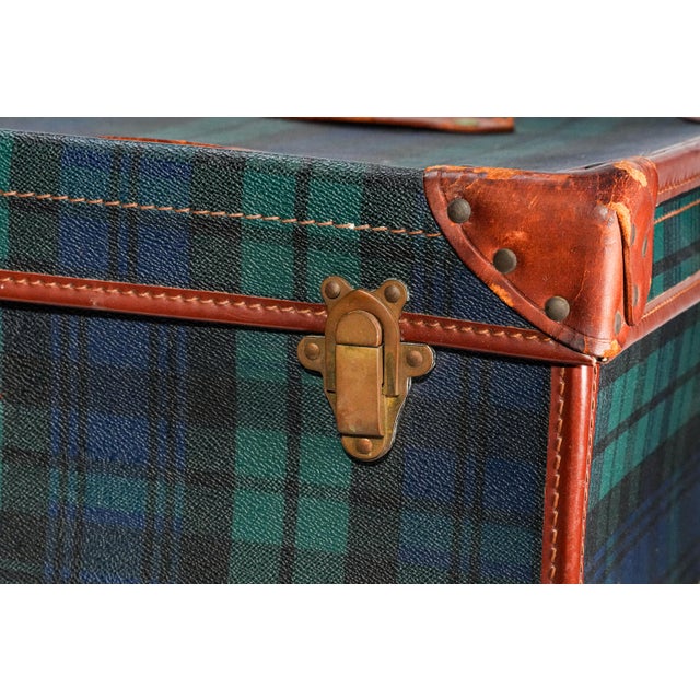 Animal Skin Heritage Style Vintage Tartan Leather Suitcase Luggage Home Decor Prop Storage For Sale - Image 7 of 18