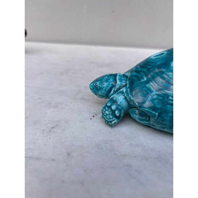 Late 19th Century Aqua Turquoise Majolica Turtle Vase Clement Massier, Circa 1890 For Sale - Image 5 of 7