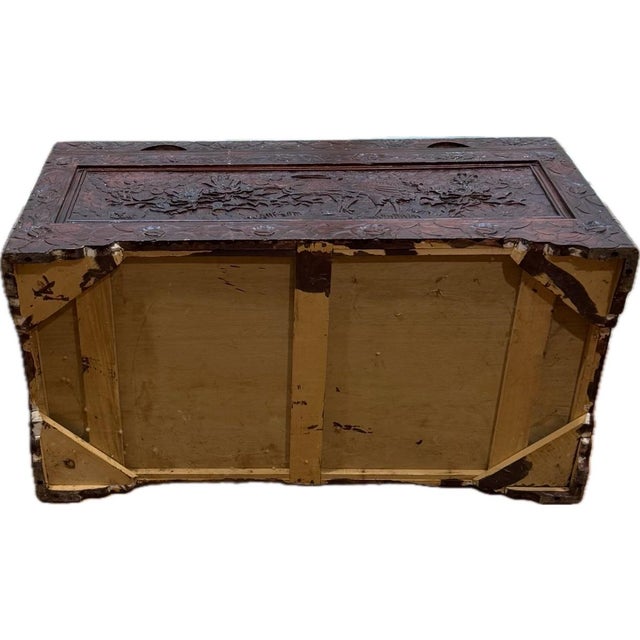 Vintage Large Chinese Carved Camphor Wood Storage Chest For Sale - Image 10 of 12
