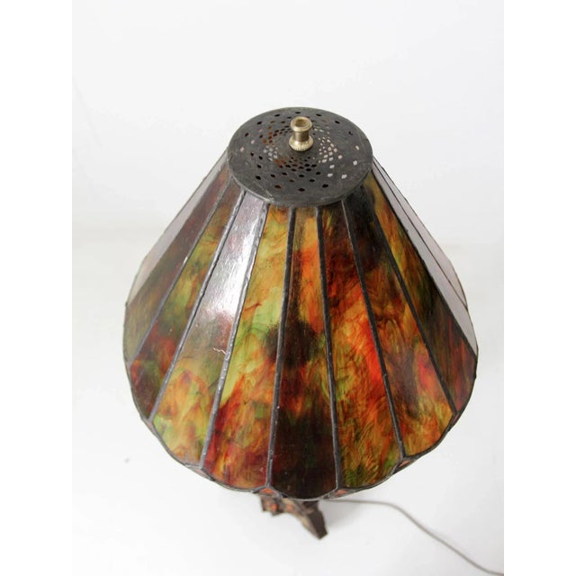 Antique Carved Wood Floor Lamp With Glass Shade For Sale - Image 6 of 11