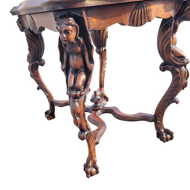 1920 Ornate Carved Angel Display Table With Glass Top and Sculptural Legs For Sale - Image 10 of 18