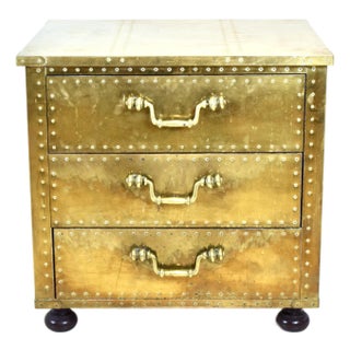 Serried Spain Brass Clad Chest, Nightstand, 1970's For Sale