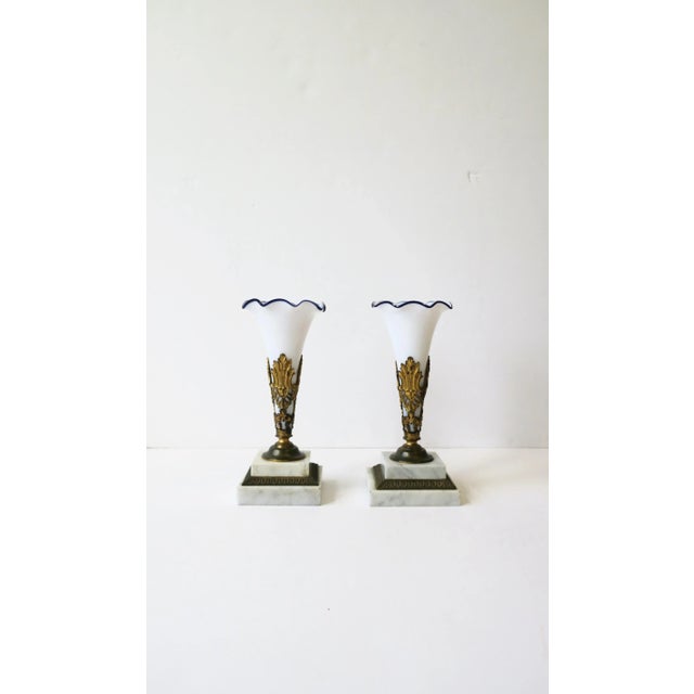 French Marble Glass Brass Vases, Pair For Sale In New York - Image 6 of 16