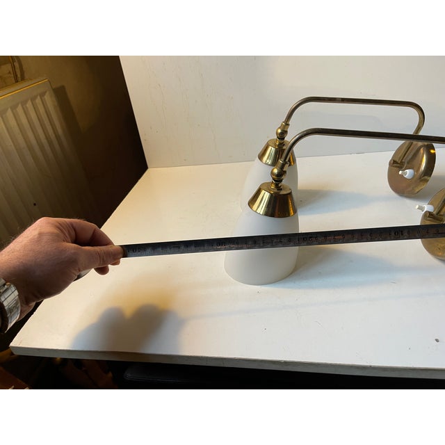 Mid-Century Swedish Adjustable Wall Lamps in Brass and White Glass, 1960s, Set of 2 For Sale - Image 6 of 10