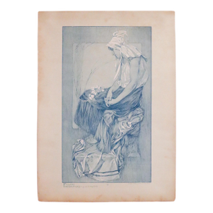 1905 French Art Nouveau Illustration - Alphonse Mucha, Girl With Hat ('Figures Decoratives,' Plate #30)