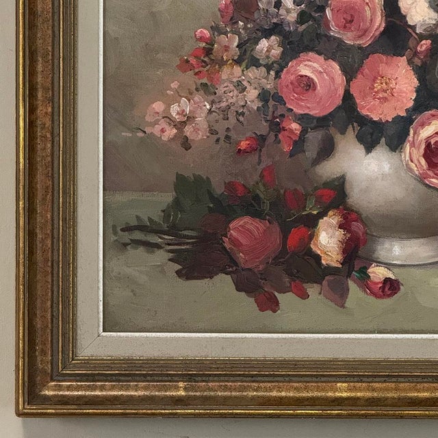 Rose Dutch Still Life of Garden Roses in an Ironstone Tureen by L. Snijders, Dated 1973 For Sale - Image 8 of 17