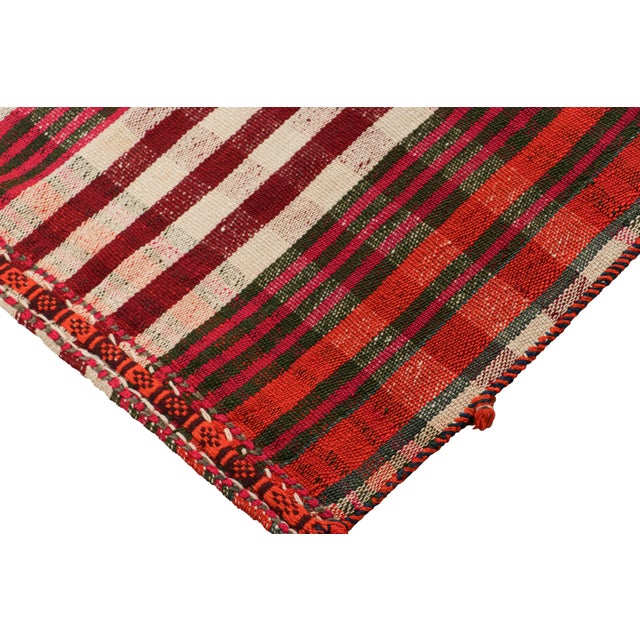 Vintage Jajim Qashqai Persian Kilim With Red, Ivory & Pink Stripes - Rug & Kilim For Sale In New York - Image 6 of 7