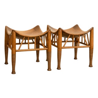 Pair Antique Thebes Egyptian Revival Arts & Crafts Stools Liberty & Co 1900 For Sale