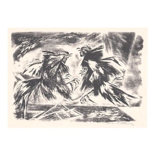 1947 Eduardo Chavez Fighting Cocks Lithograph For Sale