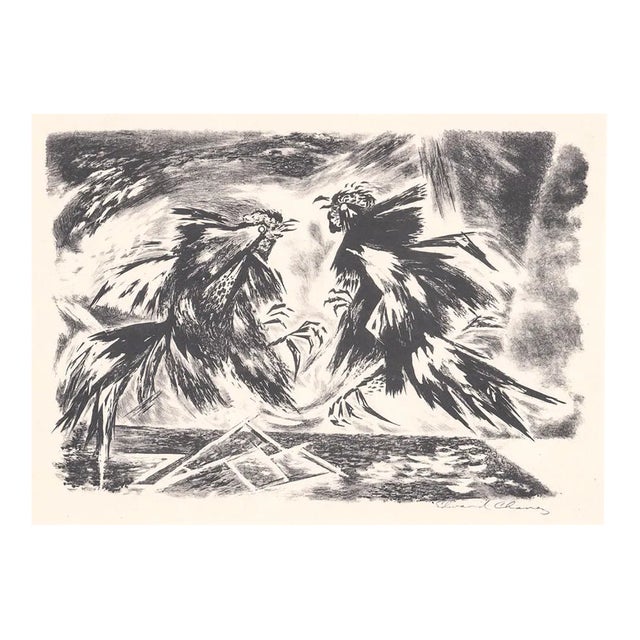 1947 Eduardo Chavez Fighting Cocks Lithograph For Sale