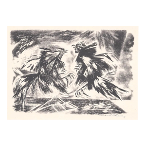 1947 Eduardo Chavez Fighting Cocks Lithograph
